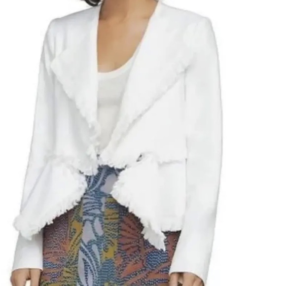 White blazer boho trim casual jacket - Picture 4 of 9